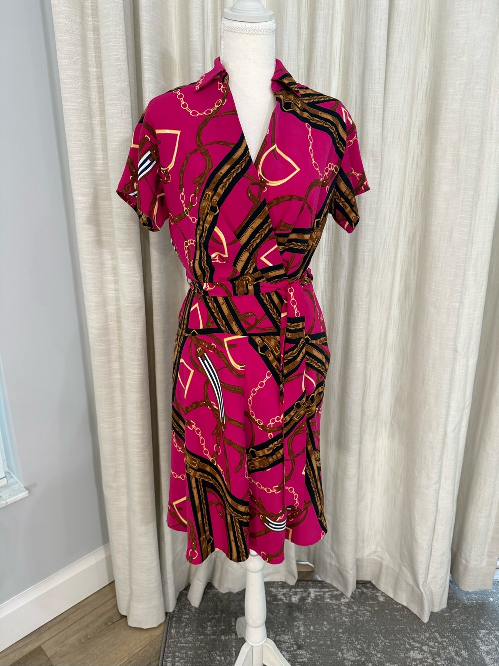 Ralph Lauren Fuchsia Chain-Print Wrap Shirt Dress